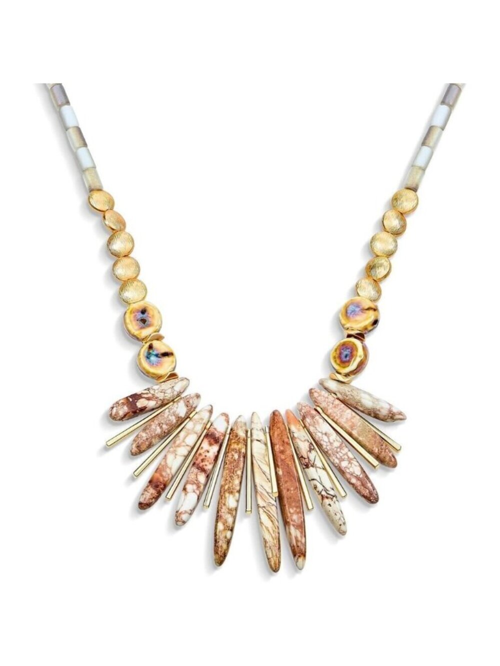 🆕 Women Cream Western Collar Choker Necklace Faceted Bead Stone Bib Fan Jewelry